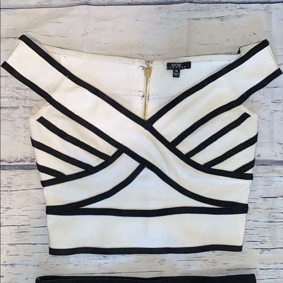 WOW COUTURE Two piece Bodycon black white M - Picture 2 of 6